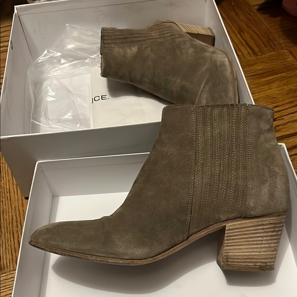 Vince Tan Ankle Boots with Stacked Heel and Suede Finish